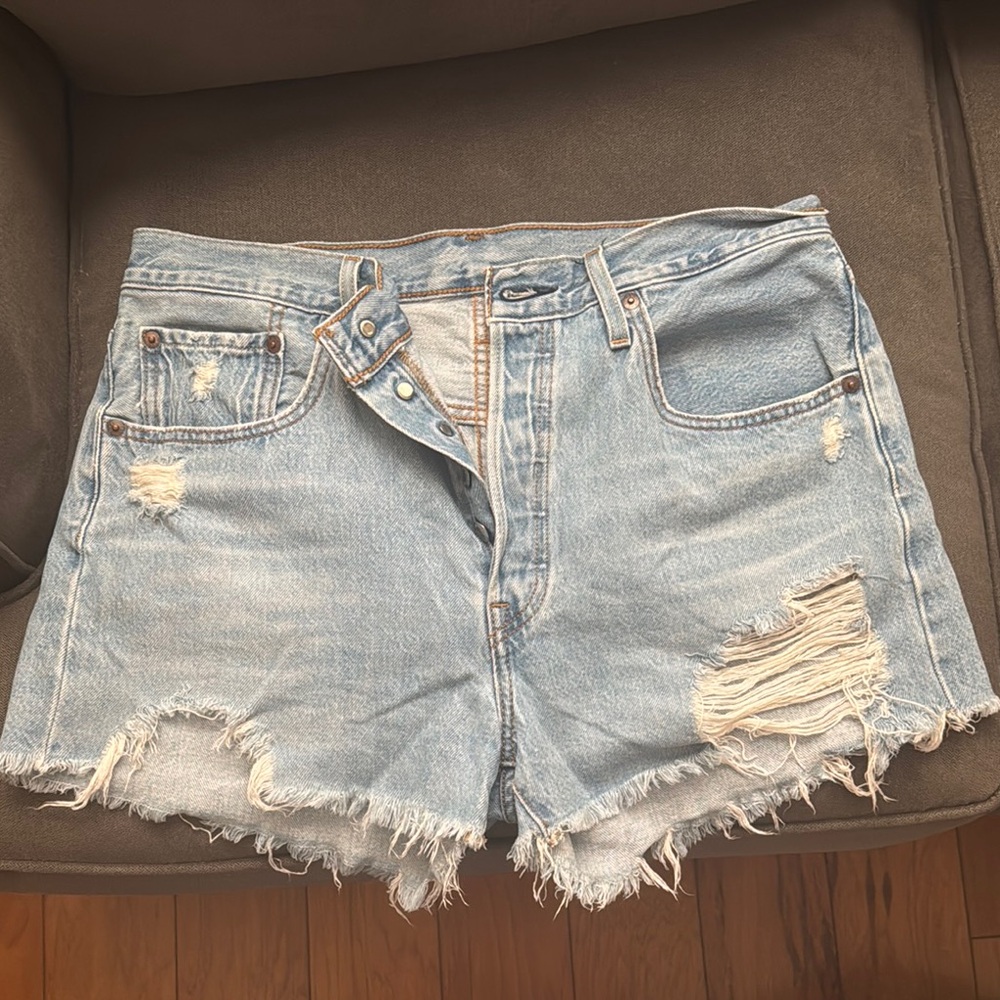 Levi's Blue Distressed Jean Shorts